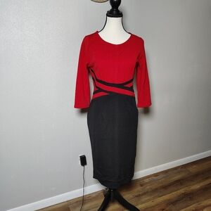 Vintage Elegant Red and Black Women's Dress Small